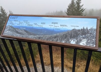 It was foggy rainy and cold, looking east from the summit of Mount Mitchell